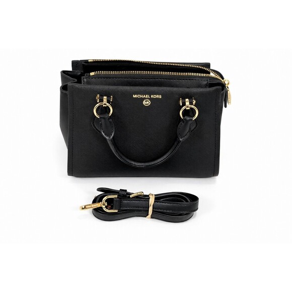 Michael Kors Marilyn Medium Saffiano Leather Satchel Black Gold - Picture 7 of 16